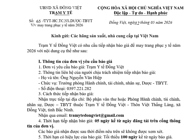 Mời báo giá may trang phục y tế năm 2026